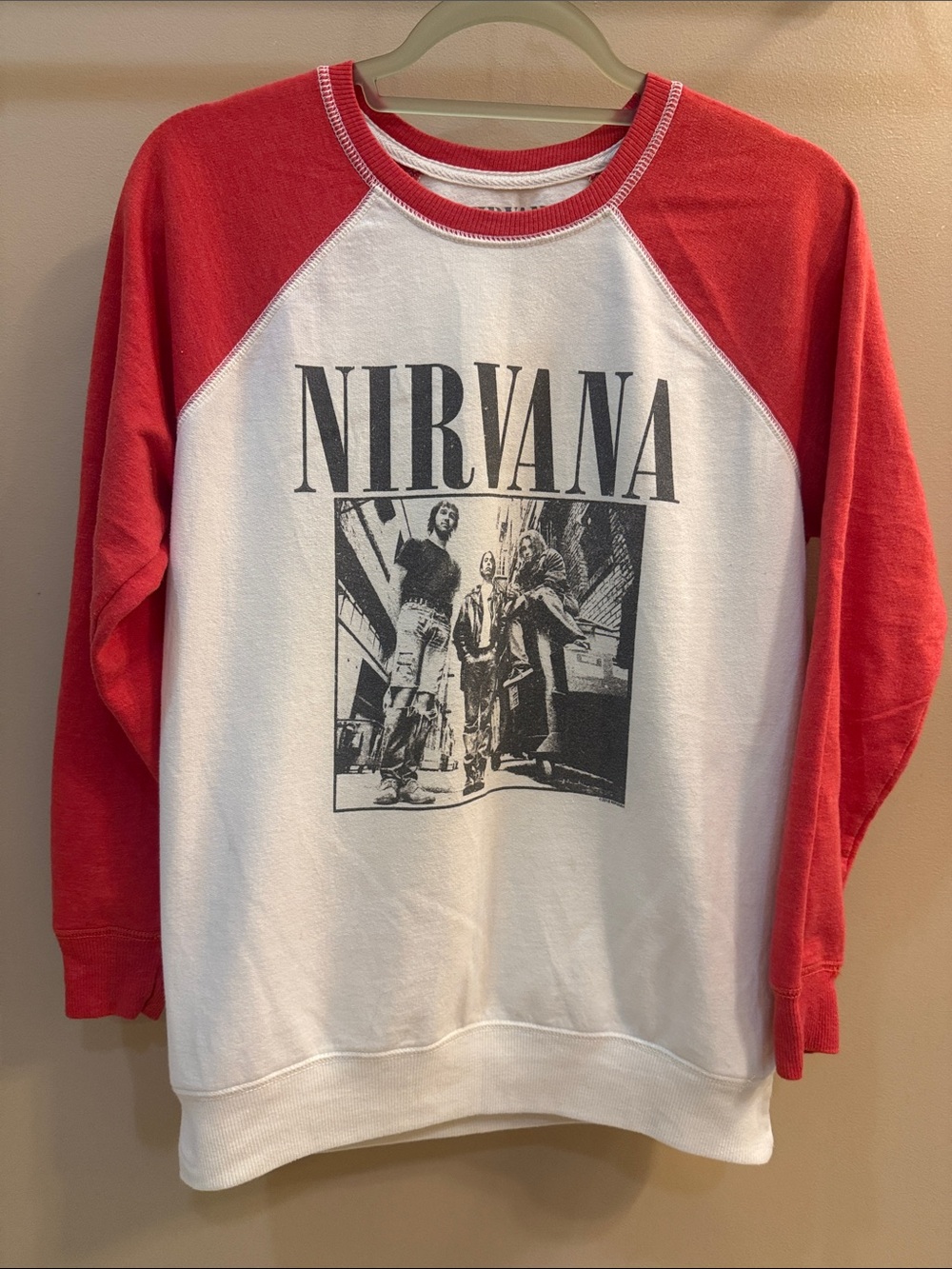 NIRVANA Red & White Raglan Band Sweatshirt